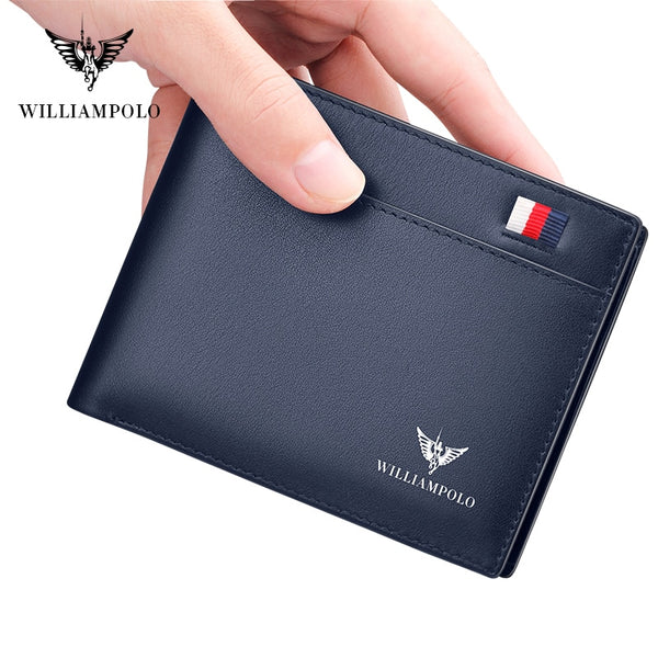 WilliamPOLO Brand Busines Men Wallet Genuine Leather Bifold Wallet Bank Credit Card Case ID Holders Male Coin Purse Pockets New