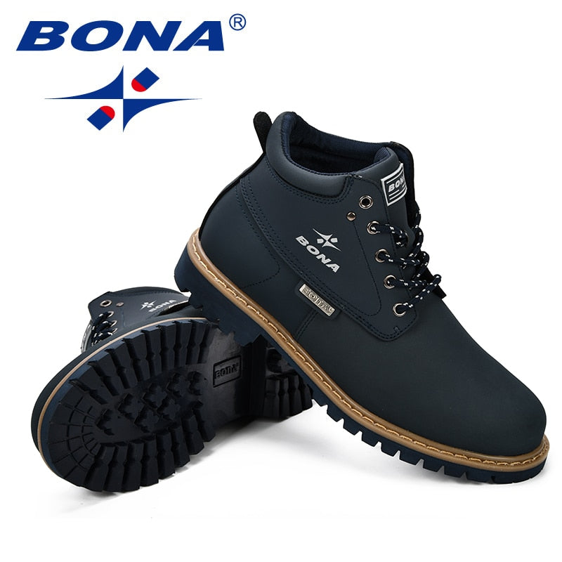 BONA Spring &amp; Autumn Men Boots Split Leather Men Casual Fahsion Ankle Boots Outdoor Comfortable Men Leather Boots For Men Shoes