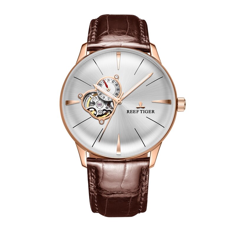 Reef Tiger/ Mens Dress Watch Top Brand Luxury Automatic Watch Genuine Leather Strap Rose Gold Analog Watches RGA8239