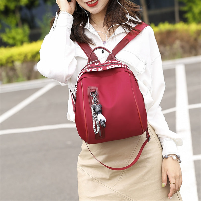 New Waterproof Nylon Women Backpack Zipper School Bags For Teenagers Girls Small Pendant Backpack Female Multifunction Rucksack