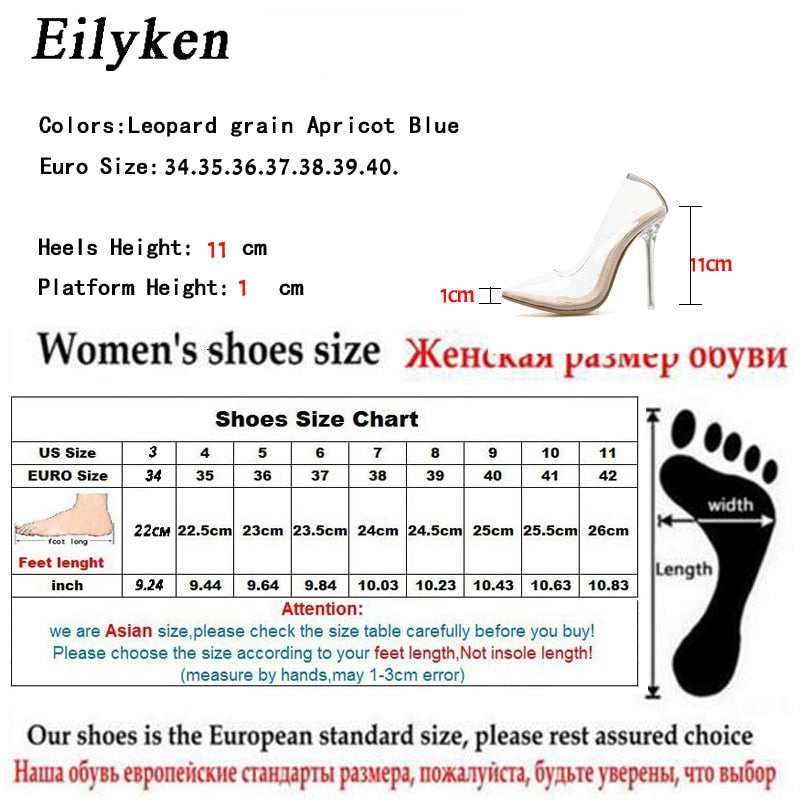 Eilyken PVC Transparent Leopard Grain Pumps Stilettos High Heels Womens Party Shoes Nightclub Sandals 35-42