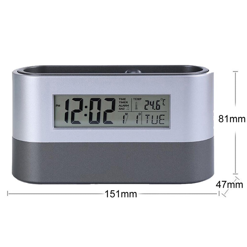 Office Desktop Storage Pen Holder Tools Name Card Container with Digital Alarm Clock Timer Calendar Temperature Thermometer