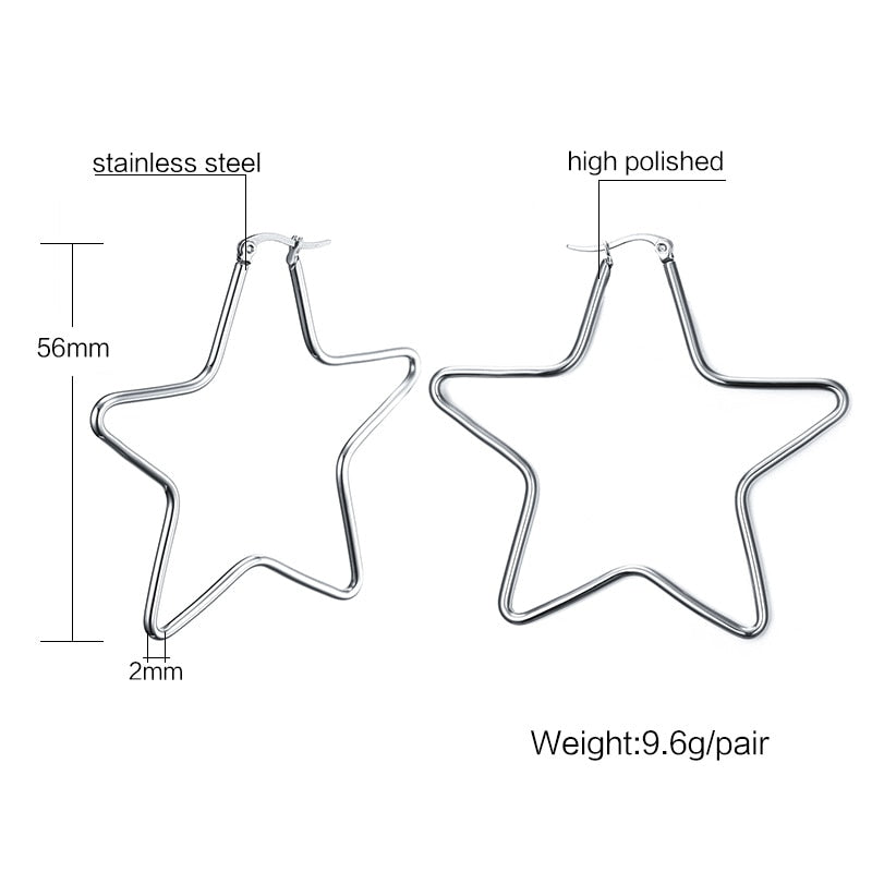 Vnox Large Star Hoop Earrings for Women Silver Color Not Fade