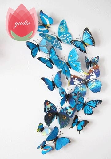 12Pcs DIY Lifelike 3D Multicolor Butterfly Magnet Fridge Magnet Wall Stickers Kids Baby Rooms Kitchen Home Decoration Free Glue