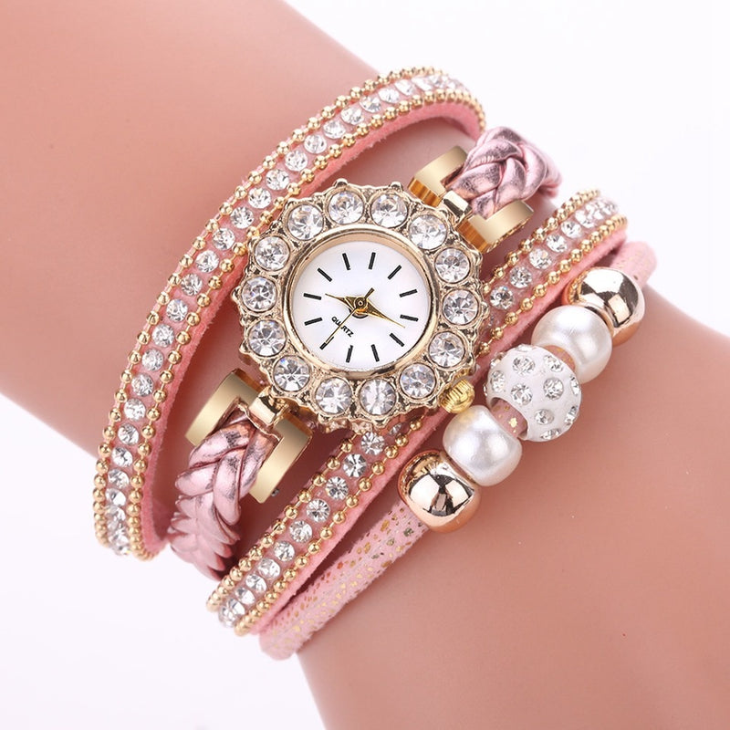 Luxury Gold Leather Watches For Women Pearls Dress Creative Watches Casual Women Bracelet Wristwatch Clock Gift Relogio Feminino