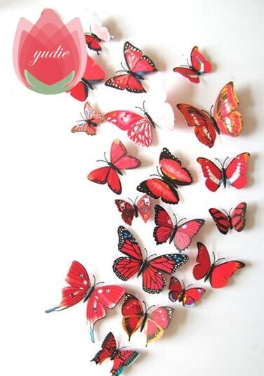 12Pcs DIY Lifelike 3D Multicolor Butterfly Magnet Fridge Magnet Wall Stickers Kids Baby Rooms Kitchen Home Decoration Free Glue