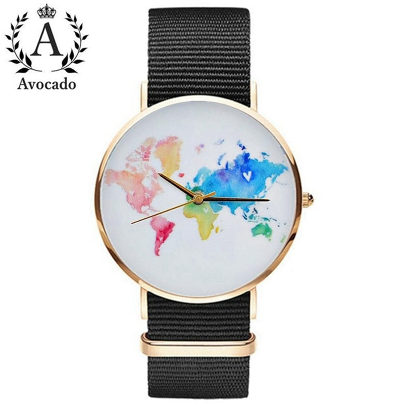 Fashion Elegant Romantic Women Watches World Map Travel Leather Watchband Ladies Quartz Wristwatches Gifts For Girls