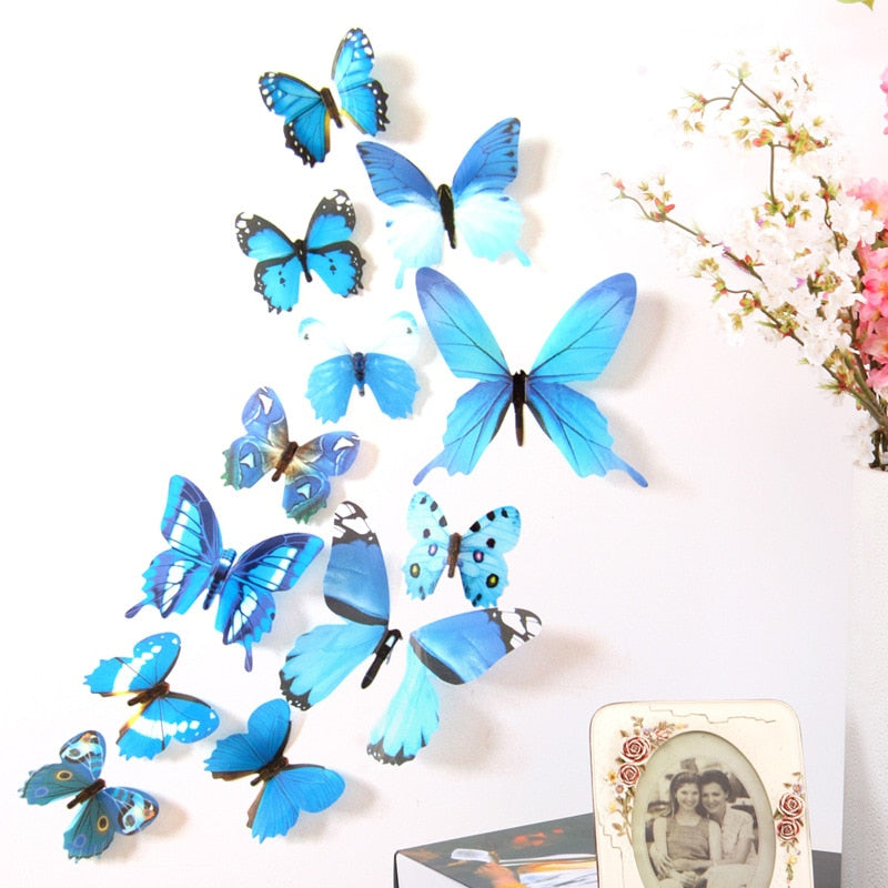 12Pcs Butterflies Wall Stickers New Year Gift Home Decorations 3D Butterfly PVC Self Adhesive Wallpaper For Living Room Decals