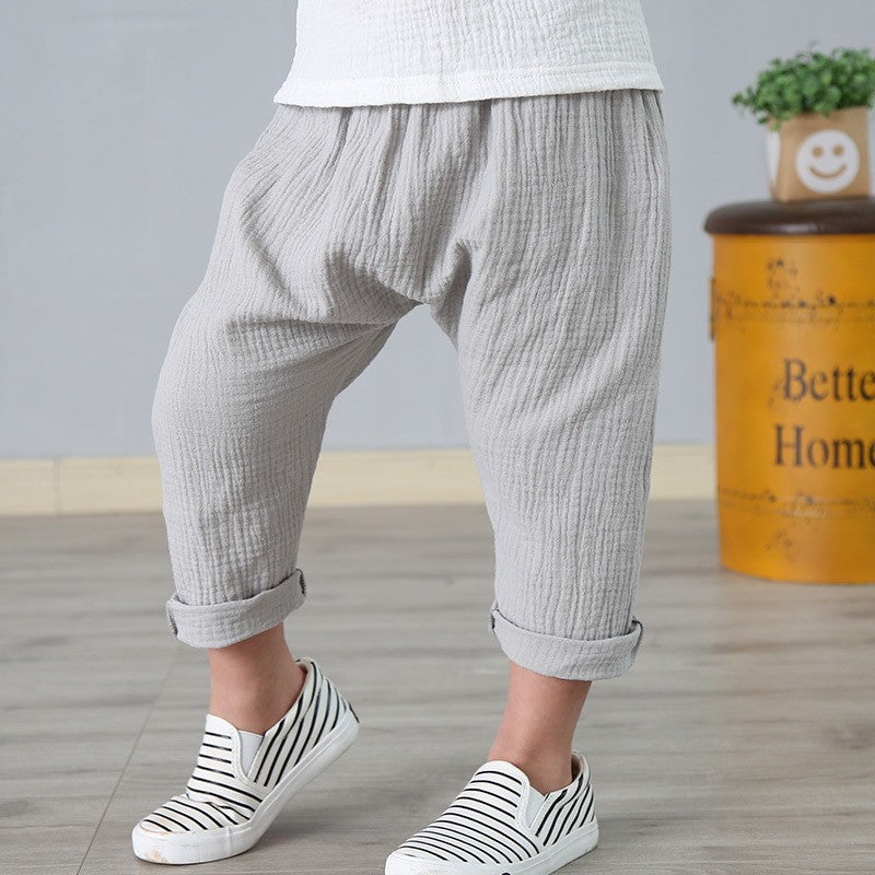 New 2-7y 2022 Summer Solid Color Linen Pleated Children Ankle-length Pants for Baby Boys Pants Harem Pants for Kids Child