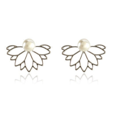 Fashion Personality Simple T Bar Earrings Hollow Lotus Earrings Gold Silver Plated Women Double Face Stud Earrings Jewelry