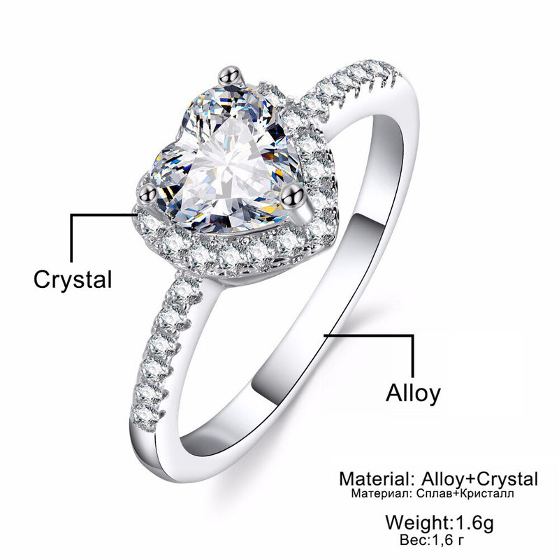 Fashion Crystal Heart Shaped Wedding Rings Women&