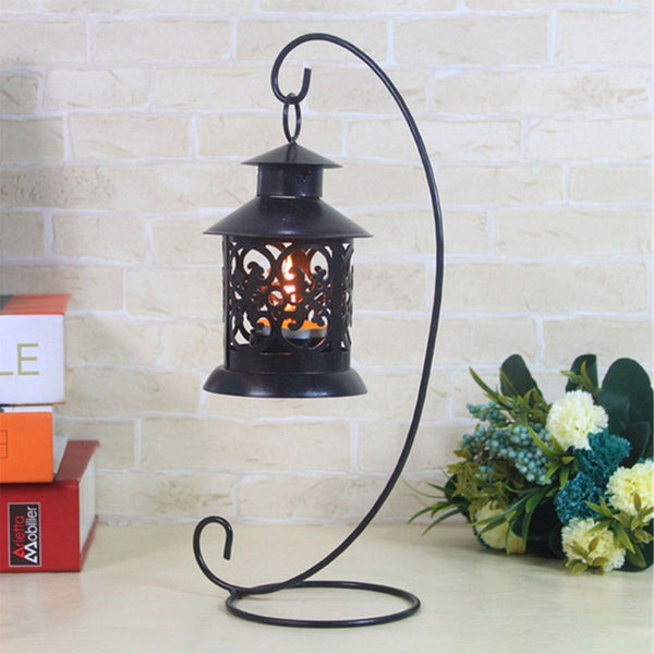 Household Hot Sale 23CM Iron Holder Hanging Candlestick Glass Ball Basket Light Lantern Stand Small Objects Decoration
