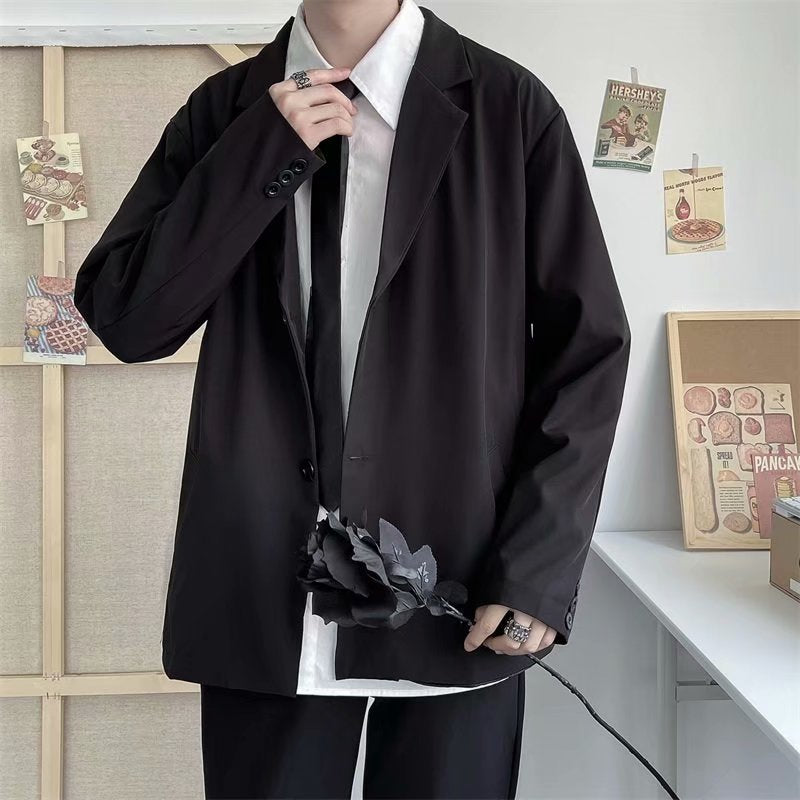 Casual Blazers Men Loose S-3XL Solid Color Single Breasted Retro Japan Style Artsy Office Notched Collar Popular Interview Suits