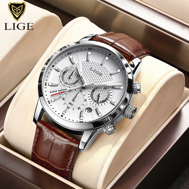 2022 New Mens Watches LIGE Top Brand Luxury Leather Casual Quartz Watch Men&