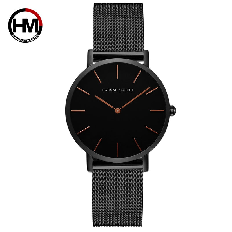 Japan Quartz Movement High Quality 36mm Hannah Martin Women Stainless Steel Mesh Rose Gold Waterproof Ladies Watch Dropshipping