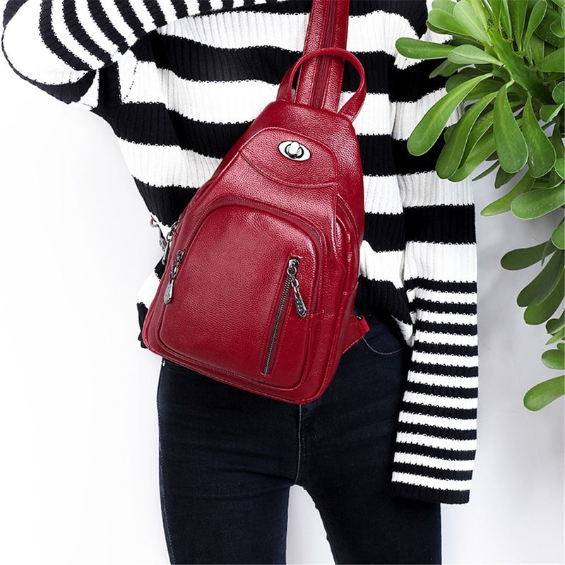 Famous Brand Women Leather Backpack Luxury Designer Female Shoulder Bag High Quality Simple Travel Bag Ladies Fashion Chest Bags
