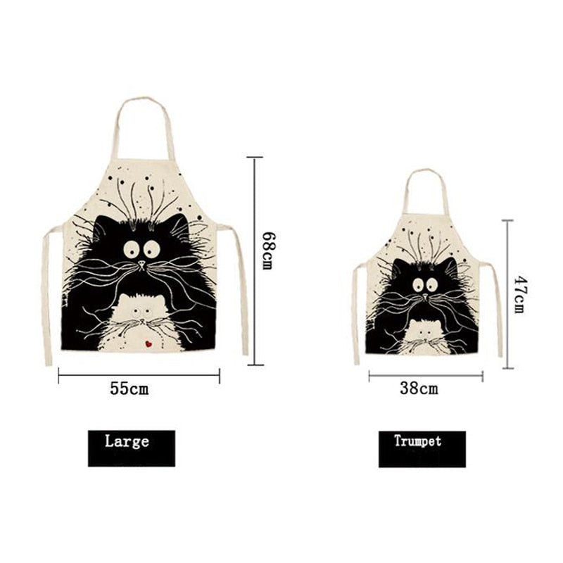 Kitchen Apron Home Cleaning Tools Cotton Linen Waterproof 68x55cm Sleeveless Waist Bib Easy Cleaning Cute Cartoon Cat Printed