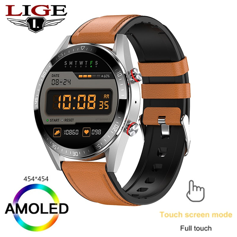 LIGE New 454*454 Screen Smart Watch Always Display The Time Bluetooth Call Local Music Smartwatch For Mens Android TWS Earphones