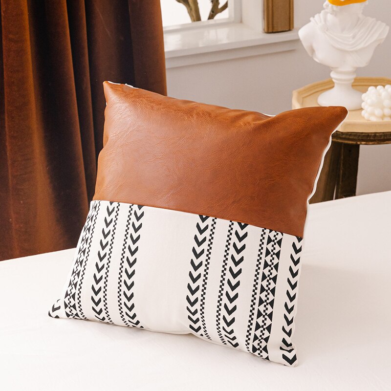 Brown Faux Leather Cotton Cushion Cover 45x45cm/35x50cm For Couch Bed Home decoration Pillow Cover Modern Design