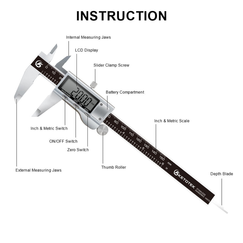 Digital Vernier Caliper 6 Inch 150mm Stainless Steel Electronic Metal Caliper Micrometer Depth Measuring Tools