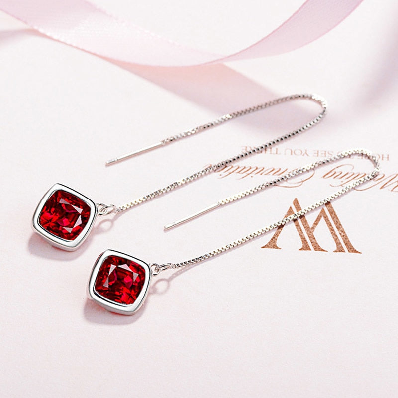 Elegant Geometry Emerald Ear drops Ruby Silver 925 Jewelry Simple Gemstones Earrings for Women Accessory Wholesale