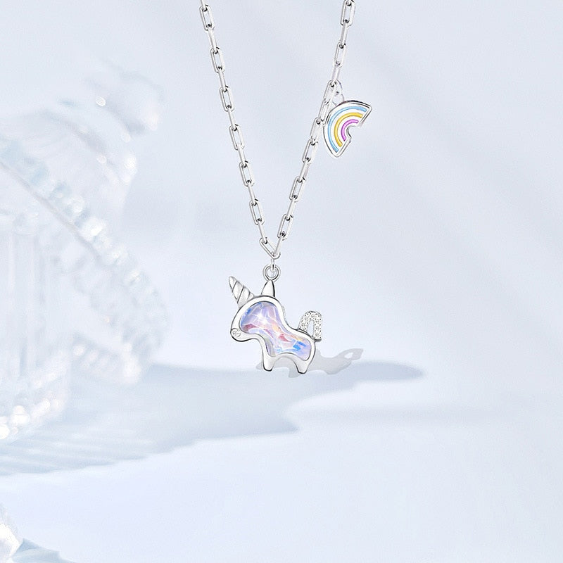 925 Sterling Silver Unicorn Charm Necklaces &amp; Pendants Choker Statement Necklace For Women Girls Birthday Party Gift Jewelry