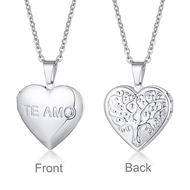 Vnox Light Heart Locket Pendants for Women Men Openable Photo Frame Glossy Stainless Steel Necklaces Family Love Collar