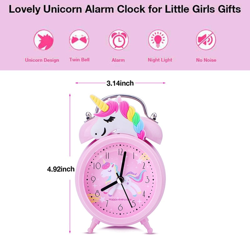 Pink Unicorn Kids Alarm Clock Double Bell Clock with Backlight Cute Desk Clock Home Decoration Будильник Kid Gifts reveil enfant