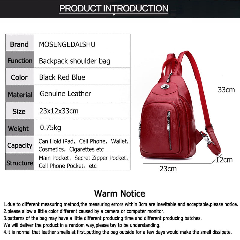 Famous Brand Women Leather Backpack Luxury Designer Female Shoulder Bag High Quality Simple Travel Bag Ladies Fashion Chest Bags