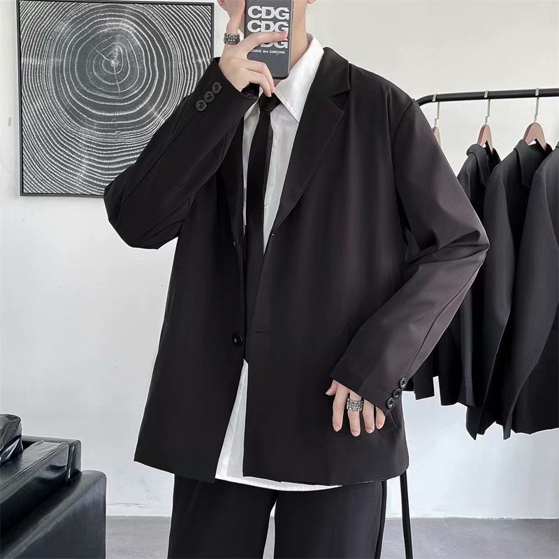 Casual Blazers Men Loose S-3XL Solid Color Single Breasted Retro Japan Style Artsy Office Notched Collar Popular Interview Suits