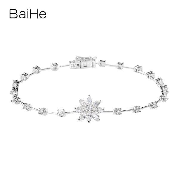 BAIHE Solid 18K White Gold H/SI Natural Diamond Luxury Flower Bracelet Women Trendy Fine Jewelry pulseras mujer браслеты браслет