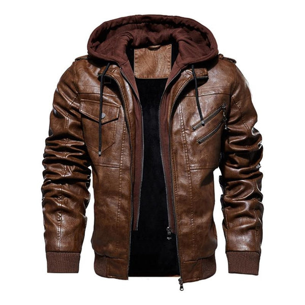 winter men&#39;s leather jacket motorcycle hooded jacket men&#39;s warm Casual PU leather coat Fleece men&#39;s Coats Brand clothing