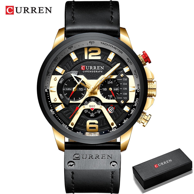 2021 CURREN Men Watches Top Brand Luxury Blue Leather Chronograph Sport Watch For Men Fashion Date Waterproof Clock Reloj Hombre