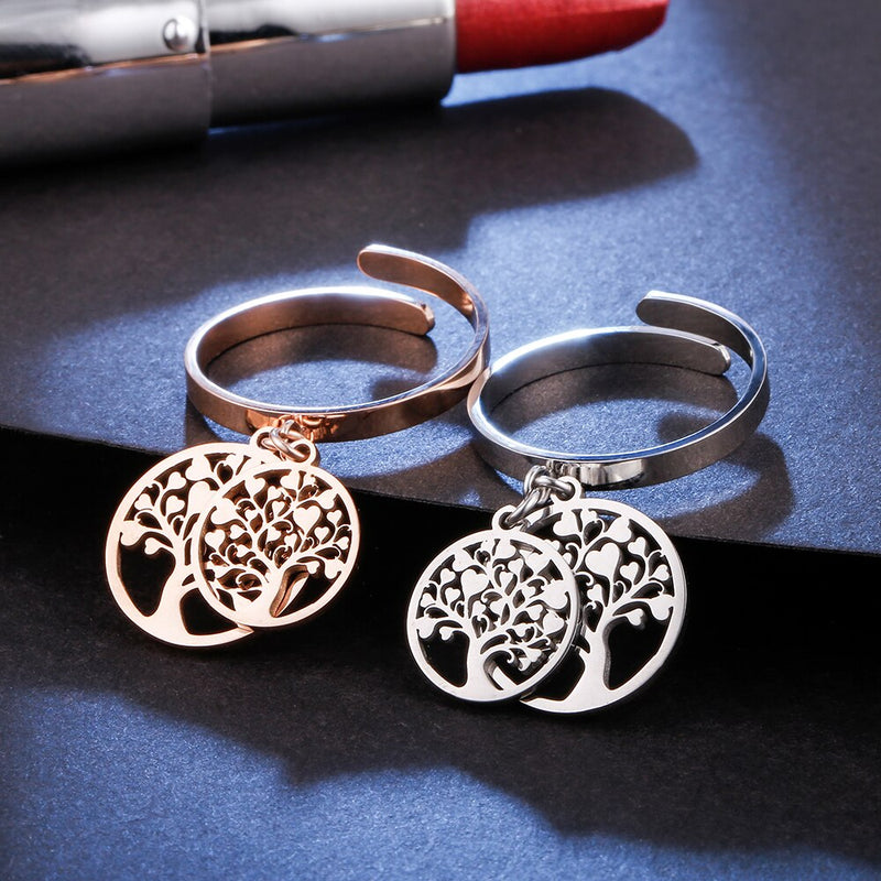 Adjustable Tree of Life Stainless Steel Rings for Women Fashion Silvery Gold Rings Engagement Jewelry Anillo 2022 Free Shipping