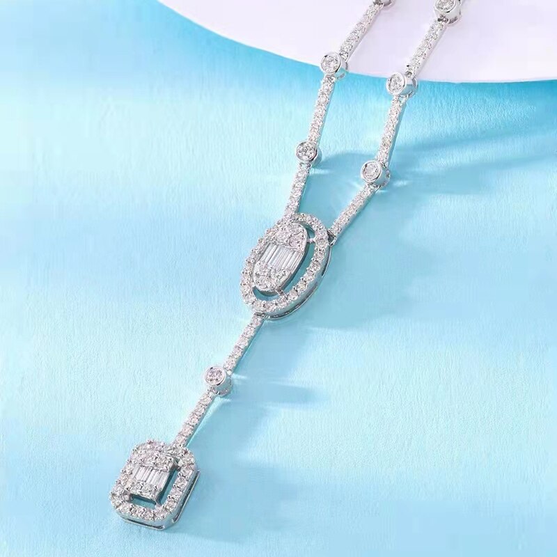 18K White Gold Natural Diamond Luxury Pendant Necklace Women&