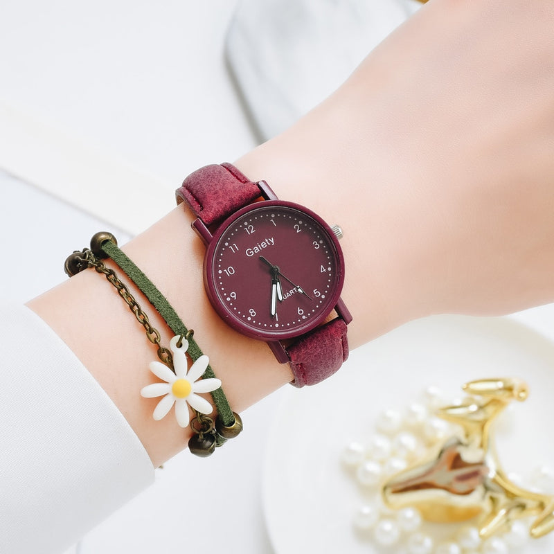 Gaiety Brand Elegant Women Leather Strap Watch Casual Ladies Quartz Wristwatch Female Bracelet With Watch Set Clocks Reloj Mujer