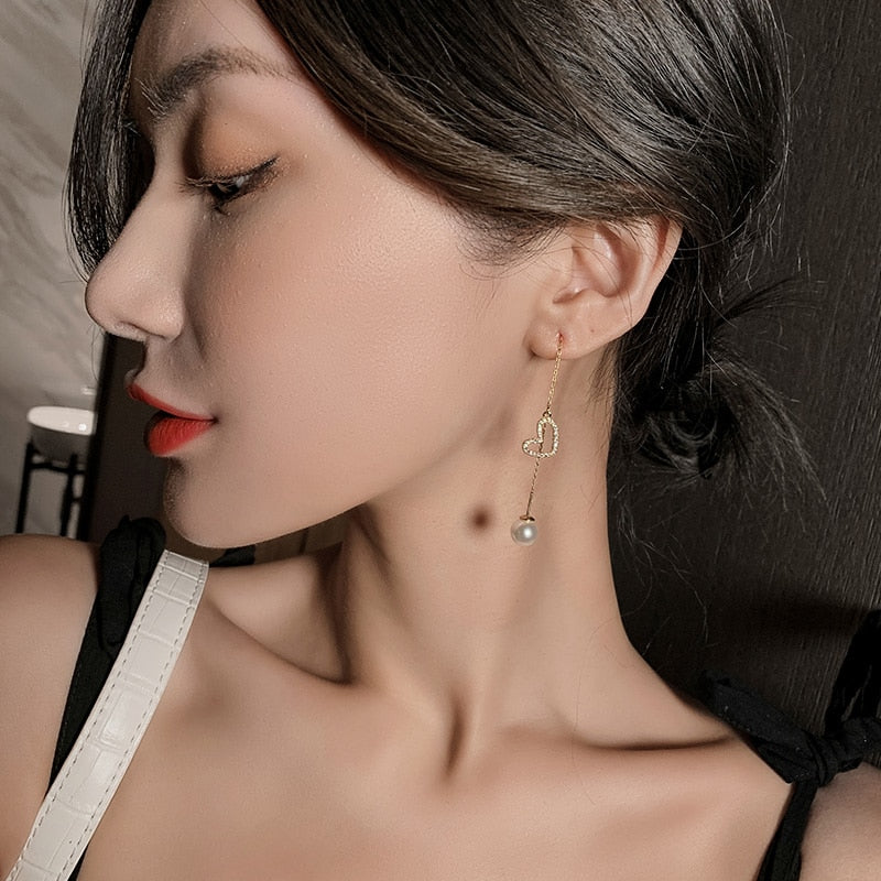 2020 New Classic Pearl Pendant Peach Heart Love Modeling Ear Line Fashion Korean Jewelry For Woman Party Girl’s Dangle Earrings