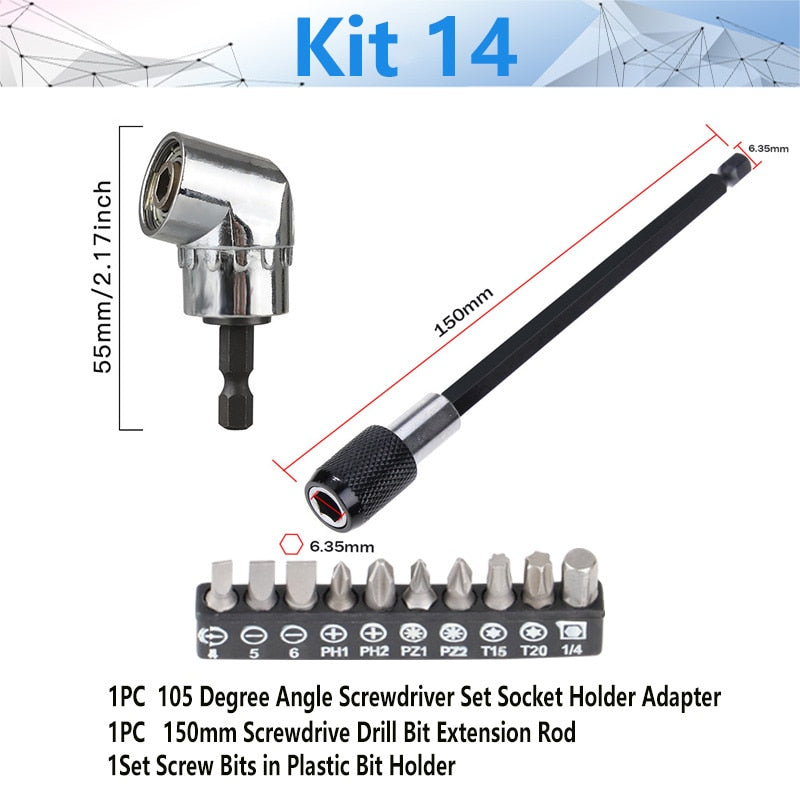 Adjustable 105 Degree Right Angle Driver Screwdriver  Tools Set 1/4 Hex Shank For Power Drill Screwdriver Bits Tools