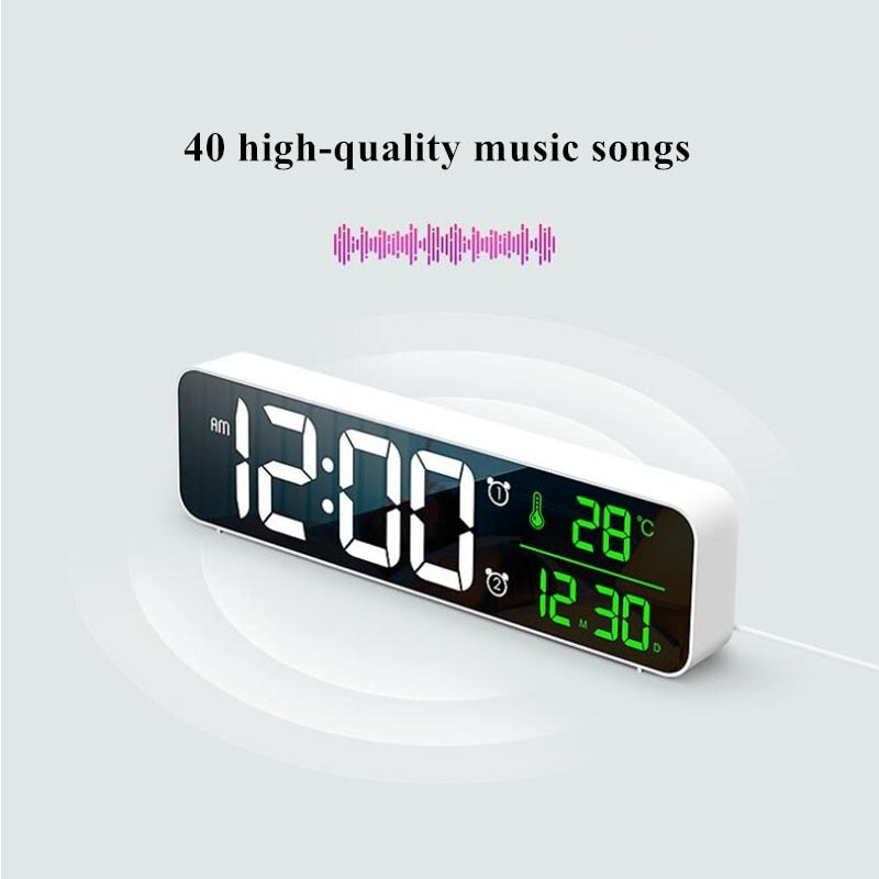 LED Digital Alarm Clock Snooze Temperature Date Display USB Desktop Strip Mirror LED Clocks for Living Room Decoration