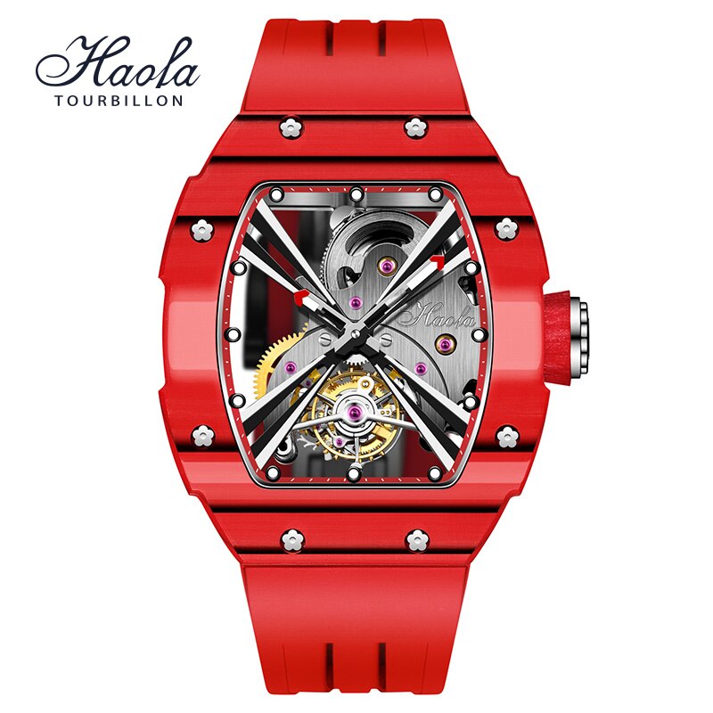 HAOFA Skeleton Manual Tourbillon Mechanical Watch Men Luminous Sapphire Flying Mens Watch Luxury Carbon Fiber orologio uomo