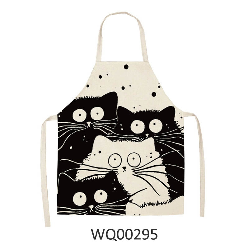 Kitchen Apron Home Cleaning Tools Cotton Linen Waterproof 68x55cm Sleeveless Waist Bib Easy Cleaning Cute Cartoon Cat Printed