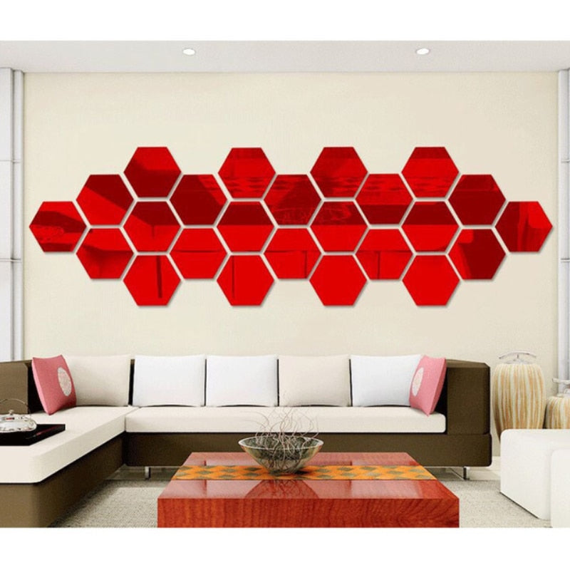 12pcs Hexagonal Stereo Mirror Wall Stickers Aisle Personality Living Room Background Wall Home Decoration Stickers