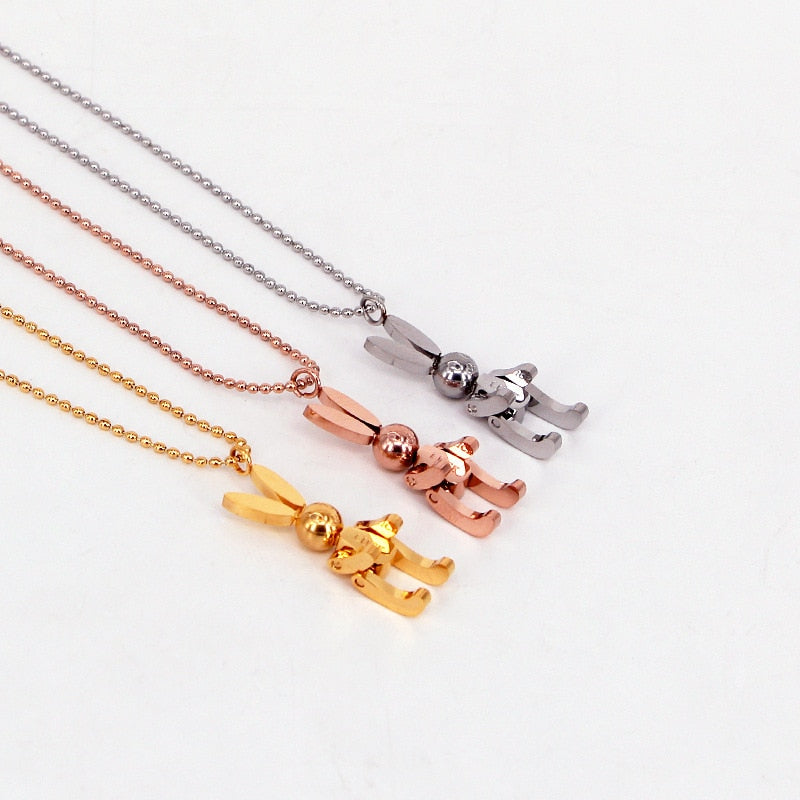 YUN RUO Trendy Mobile Rabbit Pendant Necklace Yellow Gold Color 316L Titanium Steel Jewelry Woman Gift Never Fade Hypoallergenic