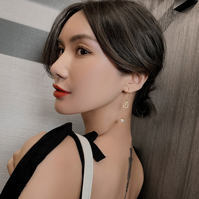 2020 New Classic Pearl Pendant Peach Heart Love Modeling Ear Line Fashion Korean Jewelry For Woman Party Girl’s Dangle Earrings