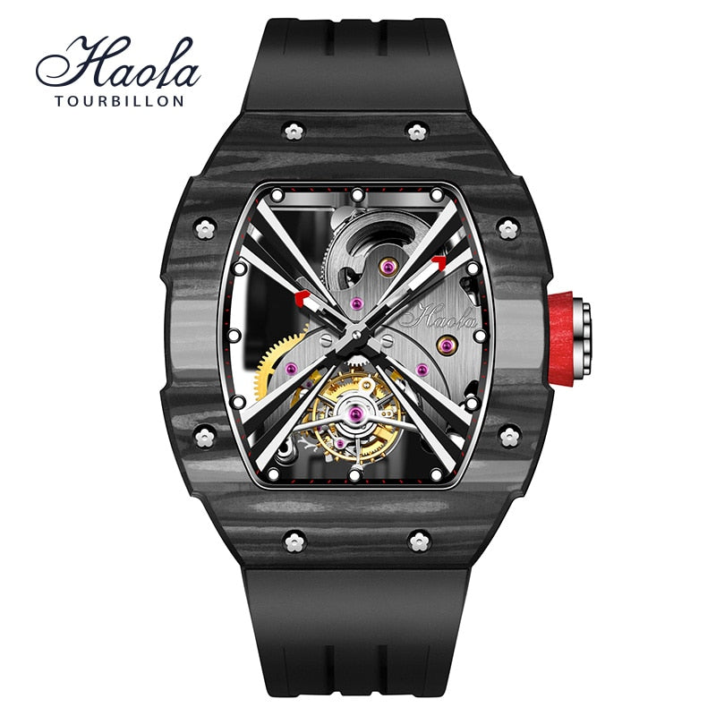 HAOFA Skeleton Manual Tourbillon Mechanical Watch Men Luminous Sapphire Flying Mens Watch Luxury Carbon Fiber orologio uomo