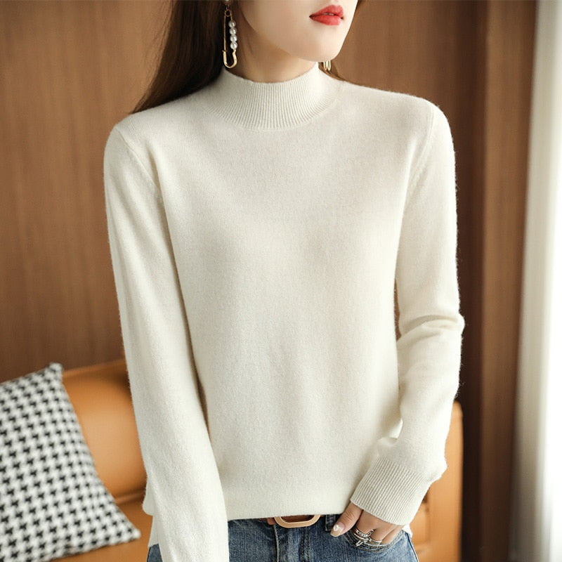 21 Autumn Winter New Half Turtleneck Sweater Women's Large Size Loose Basic Pure Color Wild Knitted Bottoming Shirt Soft Stretch