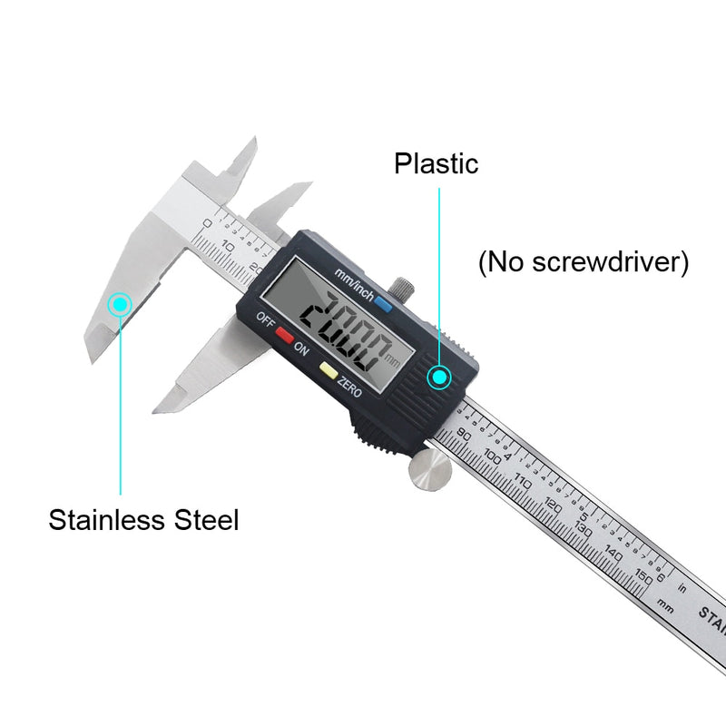 Digital Vernier Caliper 6 Inch 150mm Stainless Steel Electronic Metal Caliper Micrometer Depth Measuring Tools