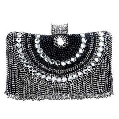 GLOIG Fashion women tassel evening bags diamonds beaded clutch wedding purse shoulder party laides case purse