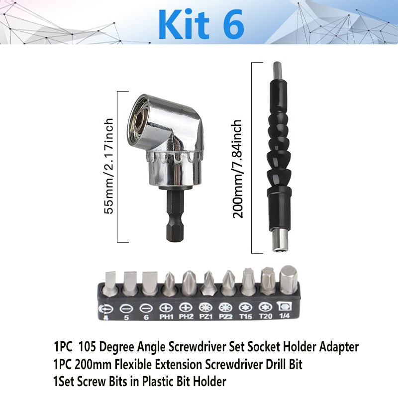 Adjustable 105 Degree Right Angle Driver Screwdriver  Tools Set 1/4 Hex Shank For Power Drill Screwdriver Bits Tools