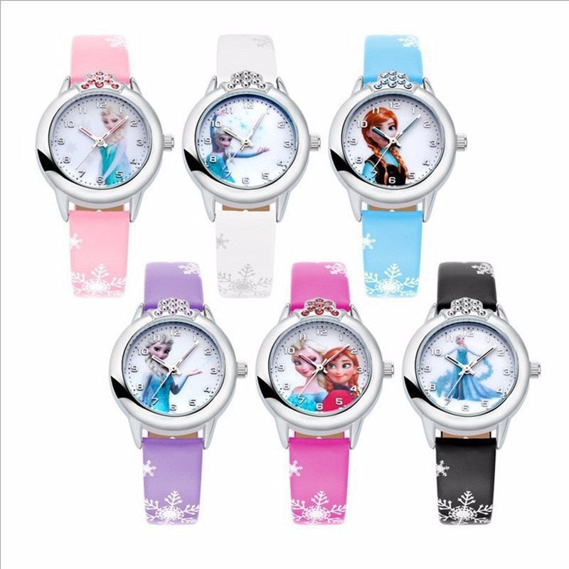 Elsa Watch Girls Elsa Princess Kids Watches Leather Strap Cute Children&